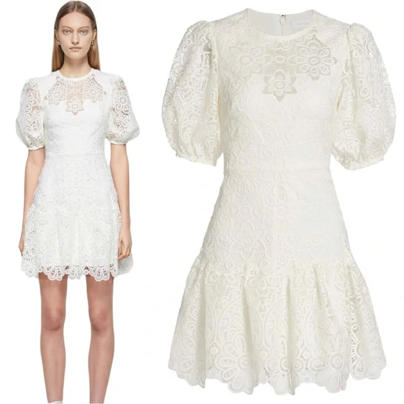Jonathan Simkhai Giada Crochet Guipure WHITE Lace Mini Dress Size 10 NWT